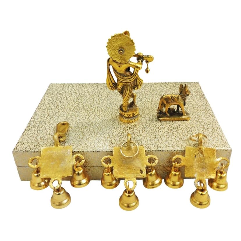 Aluminium Mini Krishna Idol Gift Set for Janmashtami & Spiritual Gift, Height : 5.2 Inch (ASMAS529 G) view 3