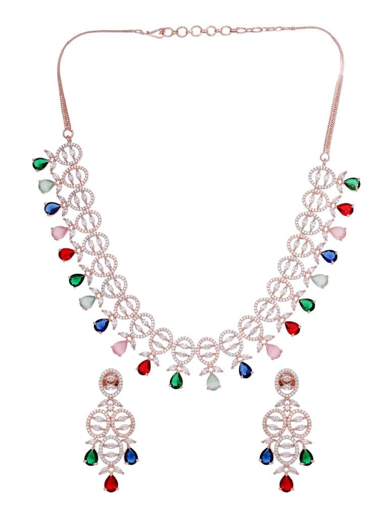 Rose Gold Toned Multi Contemporary Necklace Jewellery Set view 2