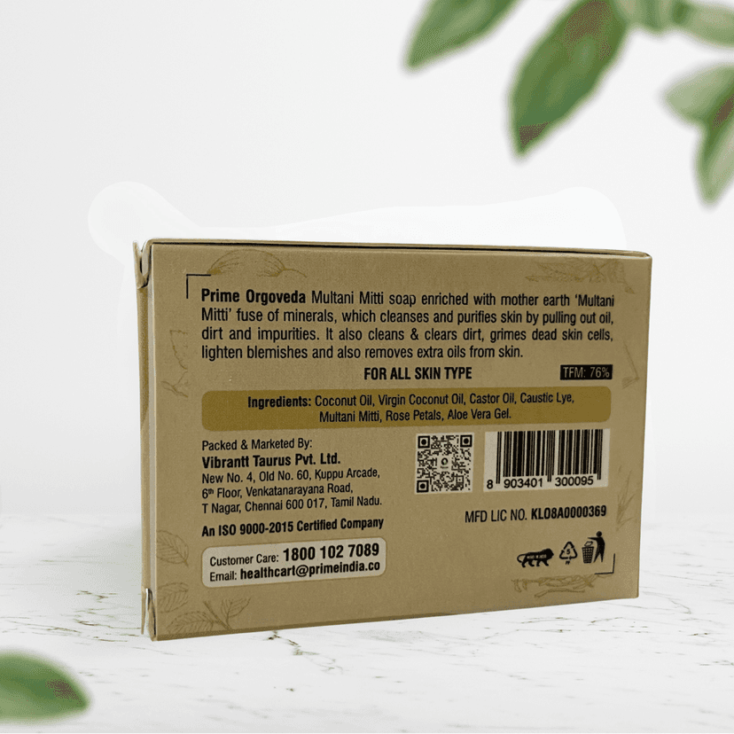 Prime Orgoveda Multani mitti Soap | 100% Natural Organic Handmade, Bathing for All Skin Types - 100g view 2