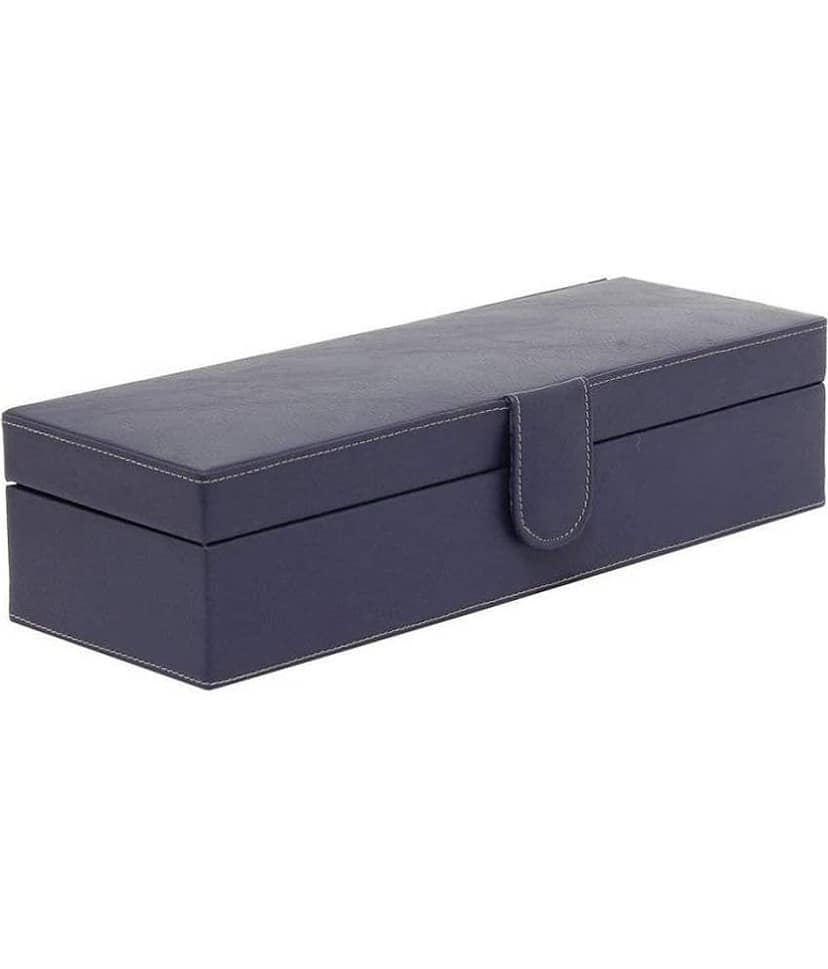 Leather World 6 Compartments Blue PU Leather Designer Watch Box Case with Clasp Closure view 2