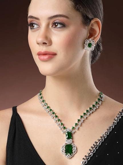 Karatcart Elegant Silver Plated Blue American Diamond Necklace Set for Women view 2