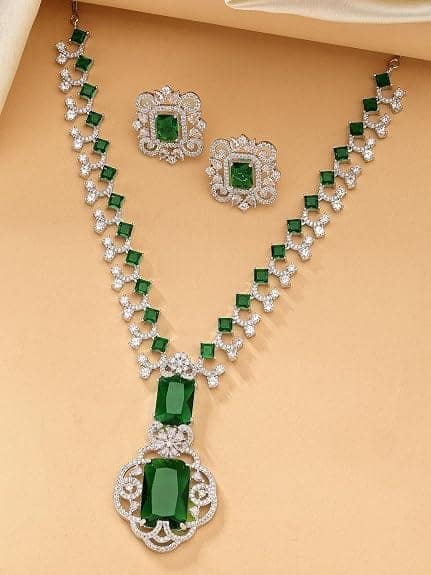 Karatcart Elegant Silver Plated Blue American Diamond Necklace Set for Women view 4