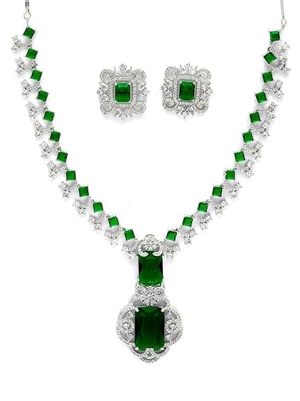 Karatcart Elegant Silver Plated Blue American Diamond Necklace Set for Women view 5