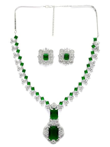 Karatcart Elegant Silver Plated Blue American Diamond Necklace Set for Women view 6