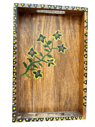 Hand-painted Wooden Tray with Floral Design, Perfect for Serving or Display