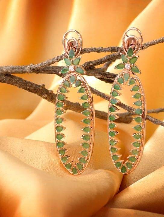 Rose Gold plated Green AD studded handcrafted Dangler Earring for Women and Girls view 2