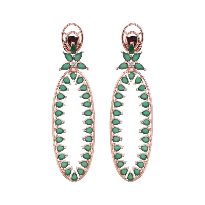 Rose Gold plated Green AD studded handcrafted Dangler Earring for Women and Girls view 3
