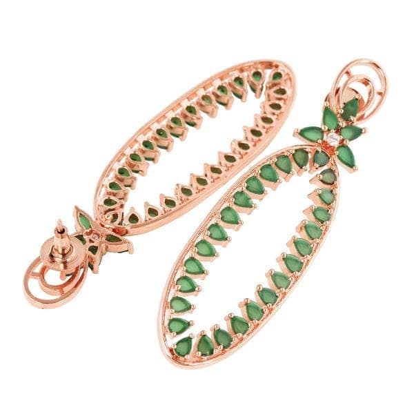 Rose Gold plated Green AD studded handcrafted Dangler Earring for Women and Girls view 4
