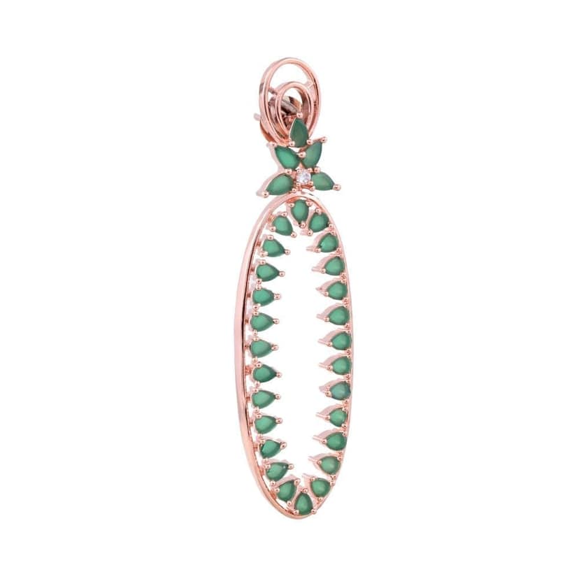 Rose Gold plated Green AD studded handcrafted Dangler Earring for Women and Girls view 7