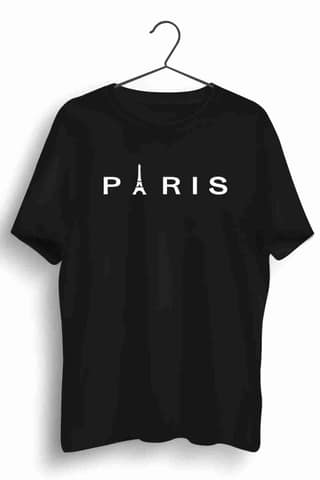 Paris Graphic Printed Mens Round Neck Black Cotton Tshirt