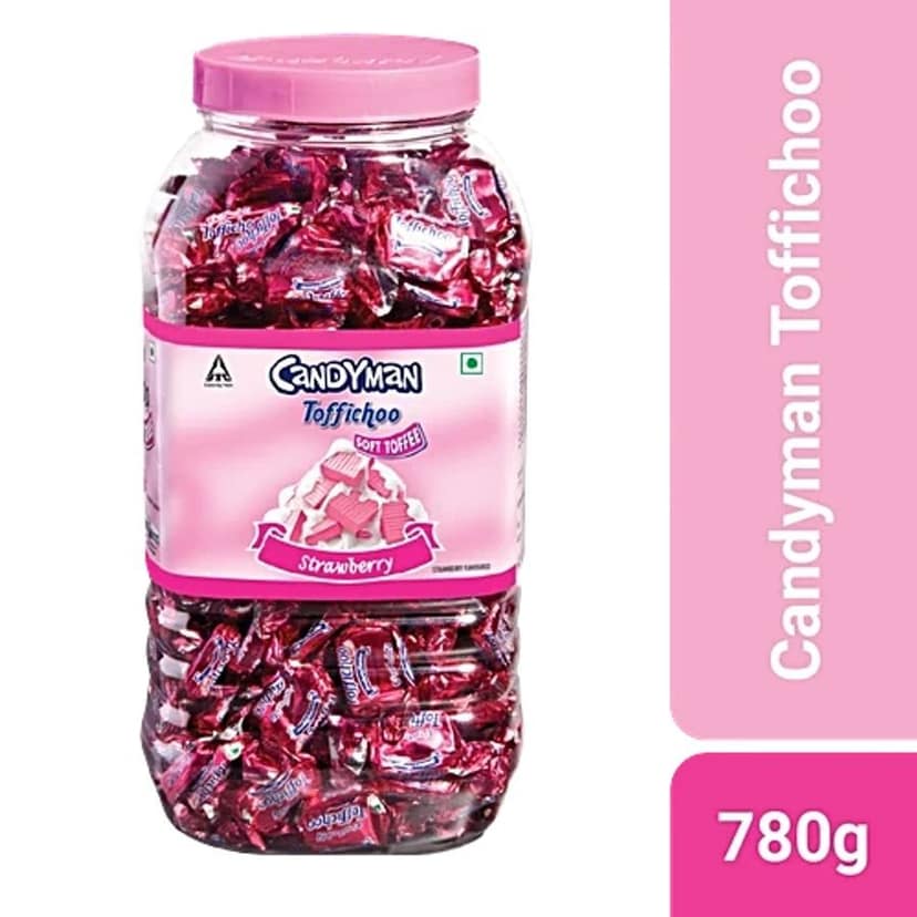 Candyman Toffichoo - Soft Toffee, Strawberry Flavour, 780 g Jar - 780 gm - One Jar
