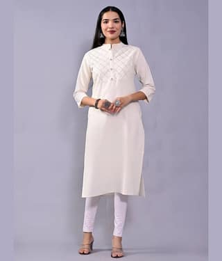 QuaClo - Off White Cotton Women's Straight Kurti ( Pack of 1 )