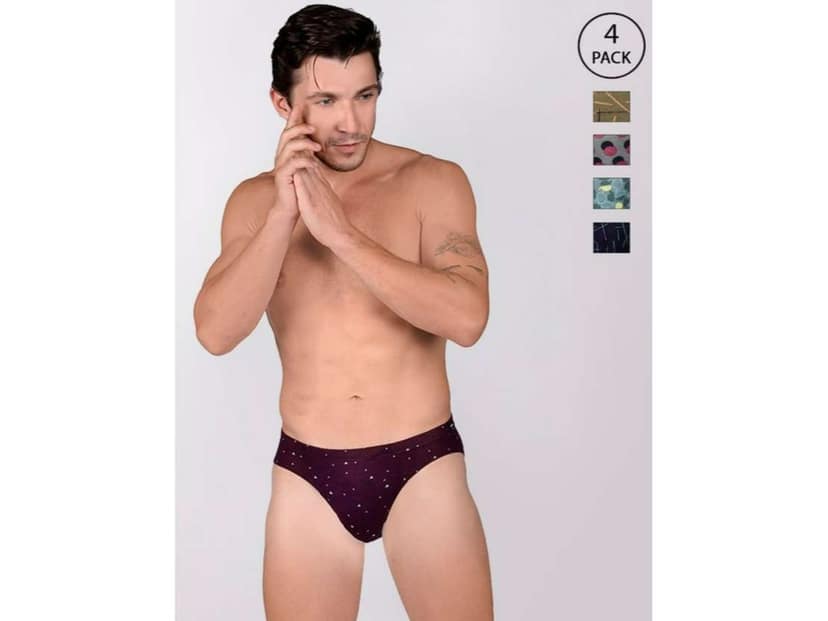 Frenchie Designer 100% Combed Cotton Printed Briefs for Men - Assorted Colours (Pack of 4) - 85