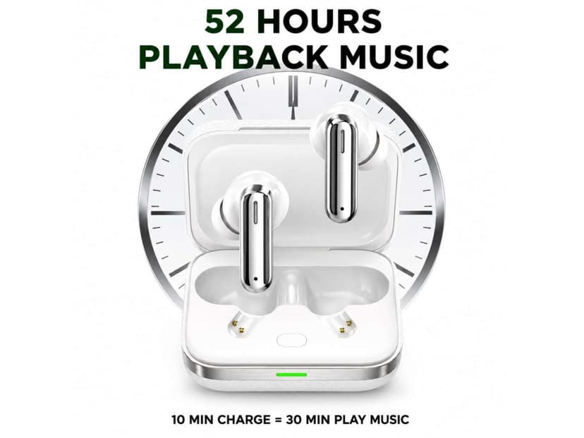 OlivLife ZEN True Wireless Earbuds, Bluetooth 6.0 in-Ear Headphones with ENC Mic, 14H Playtime, Deep Bass, Premium Sound, Type-C Fast Charging Case - White view 3