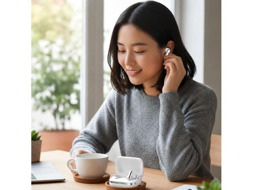 OlivLife ZEN True Wireless Earbuds, Bluetooth 6.0 in-Ear Headphones with ENC Mic, 14H Playtime, Deep Bass, Premium Sound, Type-C Fast Charging Case - White view 4