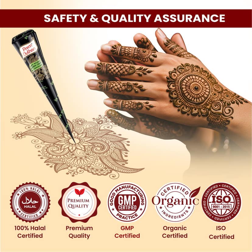 Prem Dulhan Natural Black Mehandi Cone 12 Pcs Box with Floral & Paisley Stencils view 7