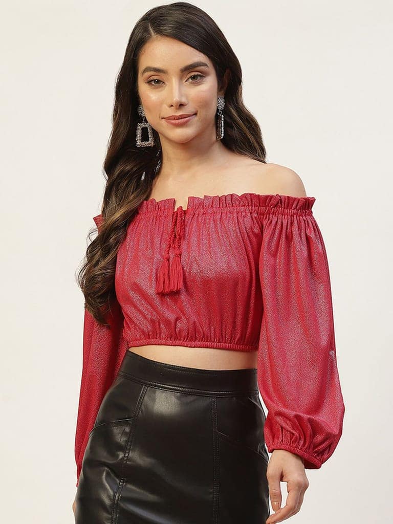 Red Off-Shoulder Crop Top