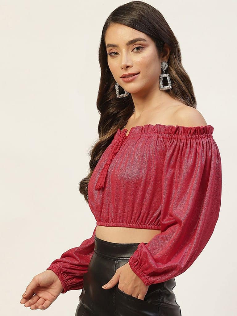 Red Off-Shoulder Crop Top view 2