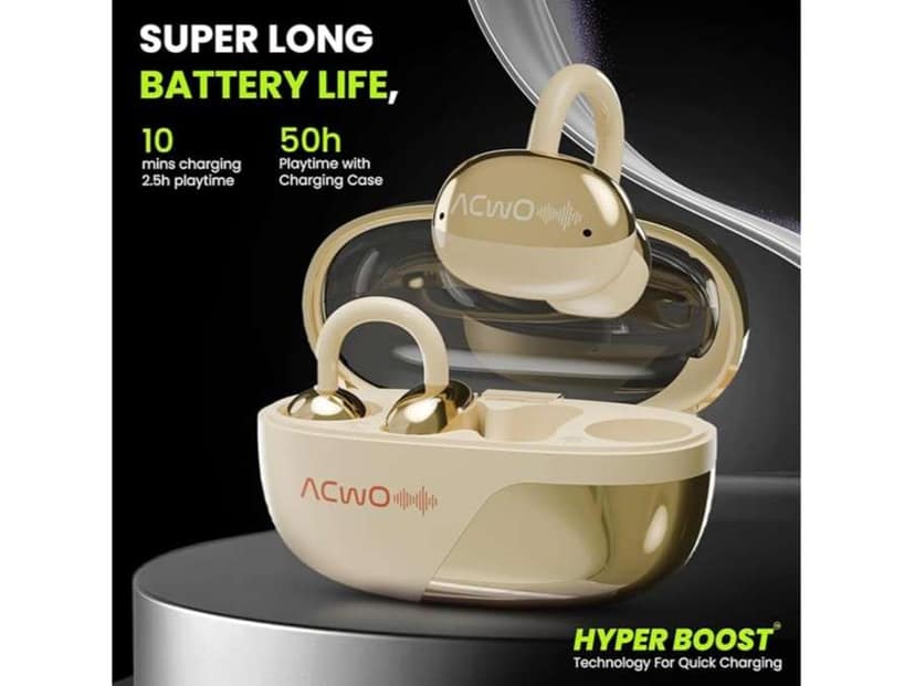 ACwO DwOTS Flow Open Ear Earbuds, X-Fidelity Sound, AI-ENC Mic, Dual Mode (Music & Gaming), 50H Playtime, Fast Charging, IPX5, Bluetooth 5.3 - Copper-Bronze view 2