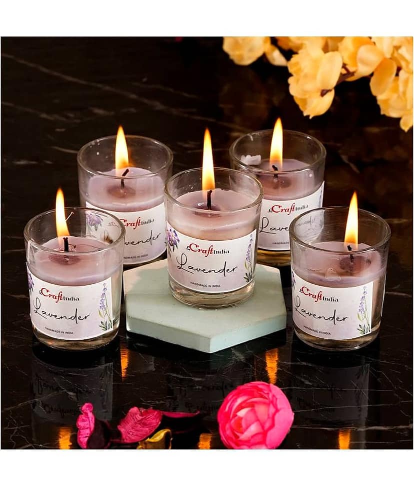 eCraftIndia Lavender Votive Glass Candle Scented - Pack of 5
