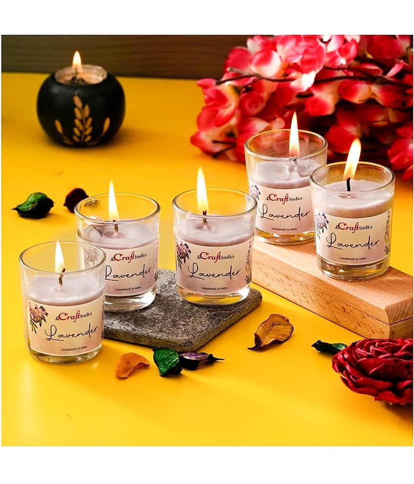 eCraftIndia Lavender Votive Glass Candle Scented - Pack of 5 view 2