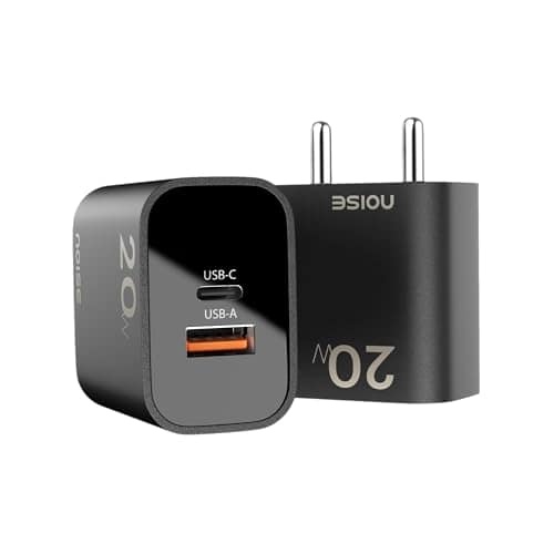 Noise 20W Fast Charger Adapter: Dual Ports (USB-C & USB-A), BIS Certified, Compatible with iPhones, Samsung & Android Users, PD 3.0, QC 3.0 with Overheat/Overcharge Protection (Black) Noise 20W Fast Charger Adapter: Dual Ports (USB-C & USB-A), BIS Certif view 2