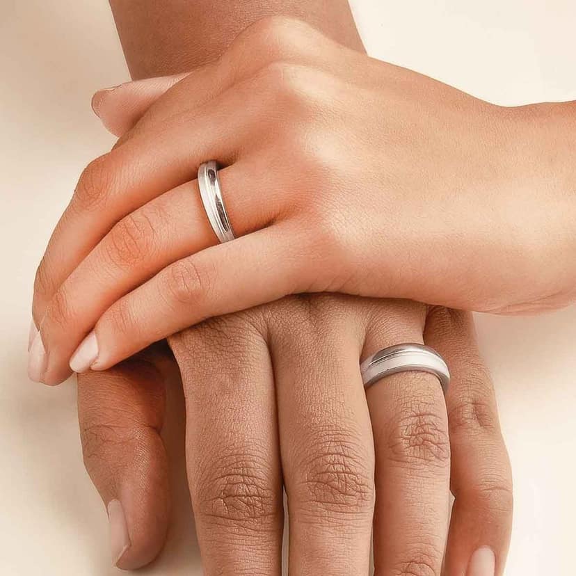 Silver Love Band Couple Rings view 2