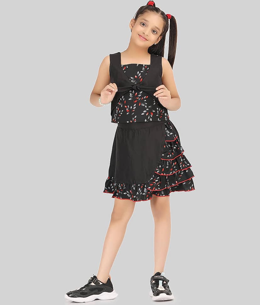 Being Naughty Pack of 1 Girls Polyester Top With Skirt ( Black )