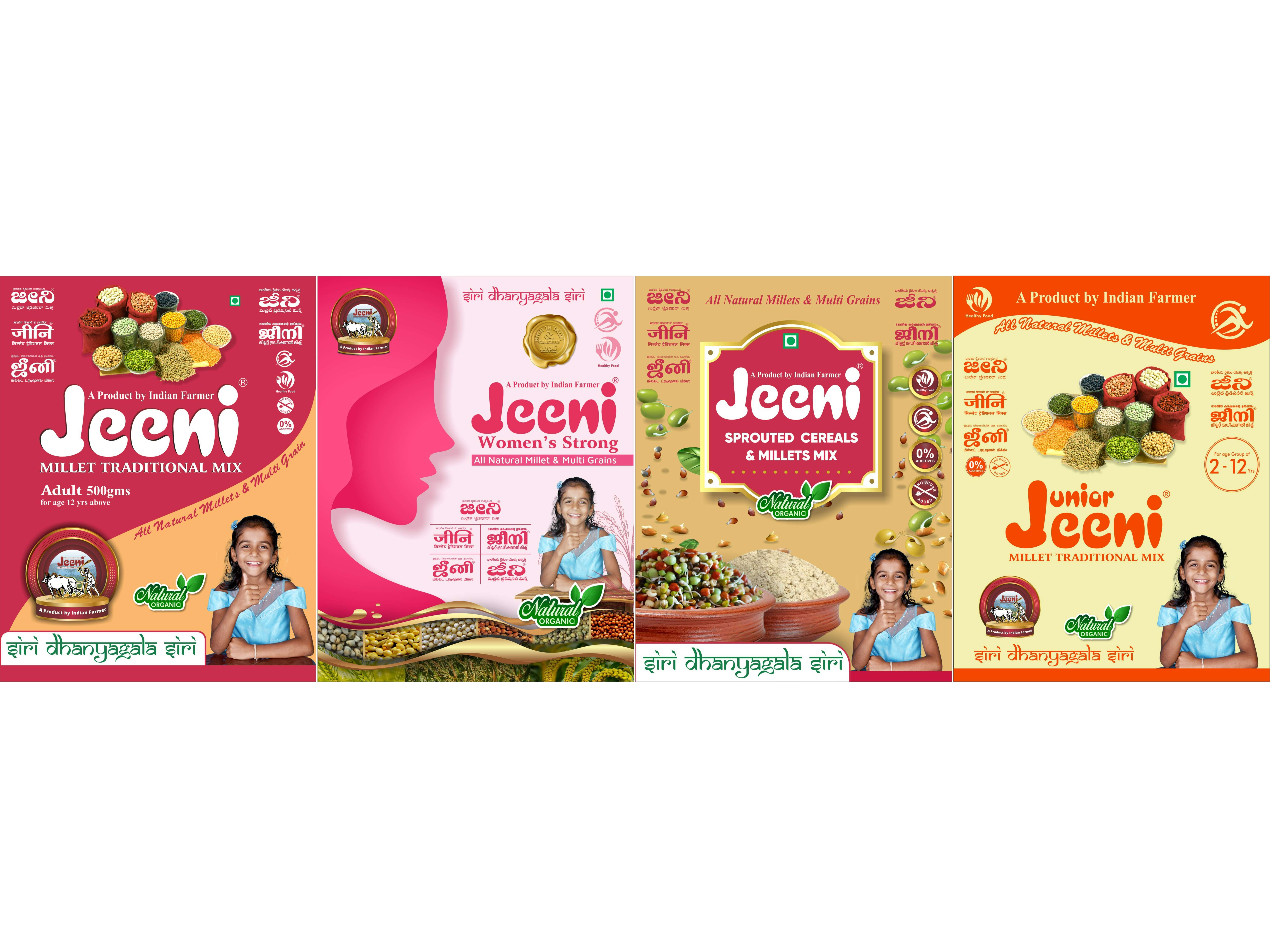 Jeeni Combo Pack of 4 Millet Traditional Mix Adult(500g) and Womens Strong(500g) and Sprouted Cereals & Millet Mix (500g) and Junior Millet Mix(500g)