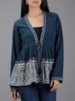 Women's Deep Blue Embroidered Cotton Jacket