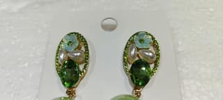 Elegant Green Rhinestone and Pearl Flower Earrings