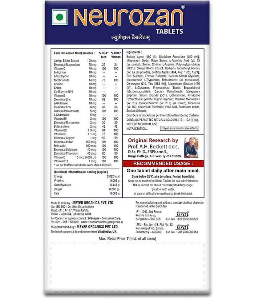 Vitabiotics Neurozan Cognitive Function Supplement 30 no.s Vitamins Tablets view 2