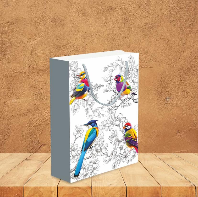 200 GSM Nature Bird Printed Paper Gift Bags, Paper Carry Bags For Birthday Gift, Return Gift Bags, Office Party, Corporate Gifting & Get Together (Size:11x7.5x 3 inch) - Set of 50