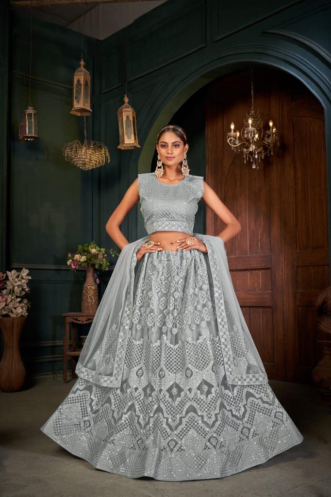 Grey Sequance work heavy semi-stitched lehengha choli