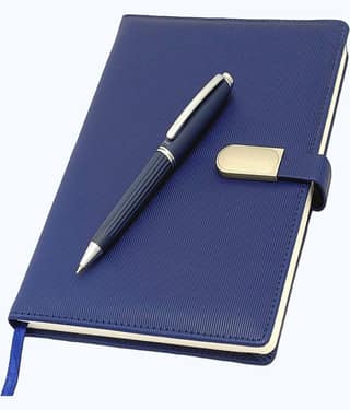 UJJi A5 Business Notebook, Blue Lined PU Leather Cover, 192 Pages, Magnetic Lock, Monthly Planner, 21x15 cm