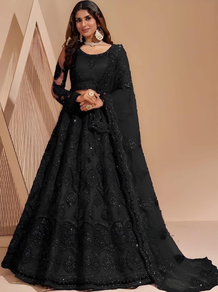 Embroidered Thread Work Semi-Stitched Lehenga | Unstitched Blouse with Inner Fabric | Stitched Dupatta | Traditional Ethnic Wear (Original) view 2