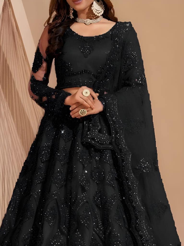 Embroidered Thread Work Semi-Stitched Lehenga | Unstitched Blouse with Inner Fabric | Stitched Dupatta | Traditional Ethnic Wear (Original) view 4