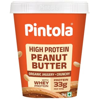 Pintola HIGH Protein Peanut Butter jaggery Made with roasted peanuts, imported Whey protein and organic jaggery | Non GMO, Naturally Gluten Free | Crunchy, 1kg