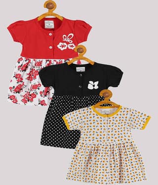 Babeezworld Pack of 3 Baby Girls Cotton Frock ( Multi )