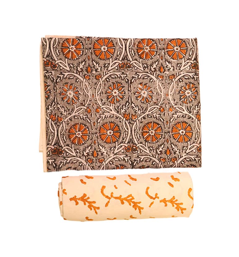 Block Print Kalamkari Maheshwari Unstitched Suit Set – Traditional Medallion Motif (3 Piece) view 2