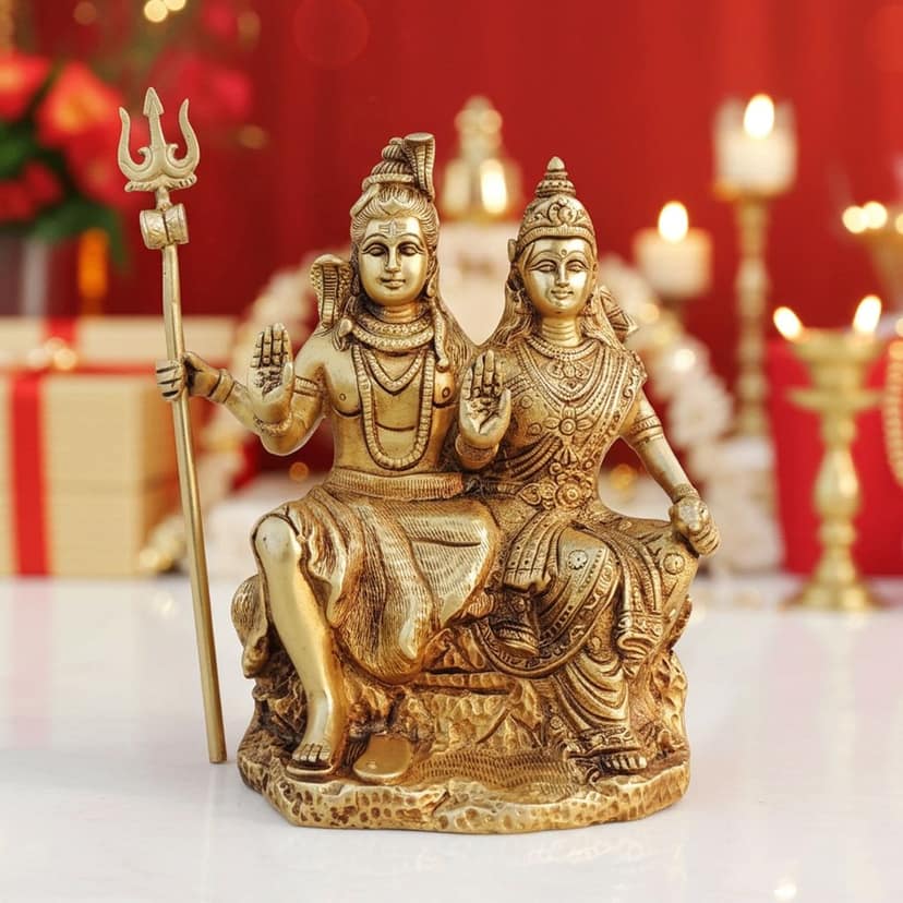 Brass Shiv Parivar God Idol - Premium Family Murti, Height : 9 Inch (BSMAS1353 C)