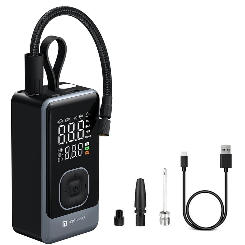 Portronics Vayu 8.0 Pre-set Inflation Modes, Built-In Flashlight with SOS, 2 x 2000 mAh Battery, In-Built Hanging Support