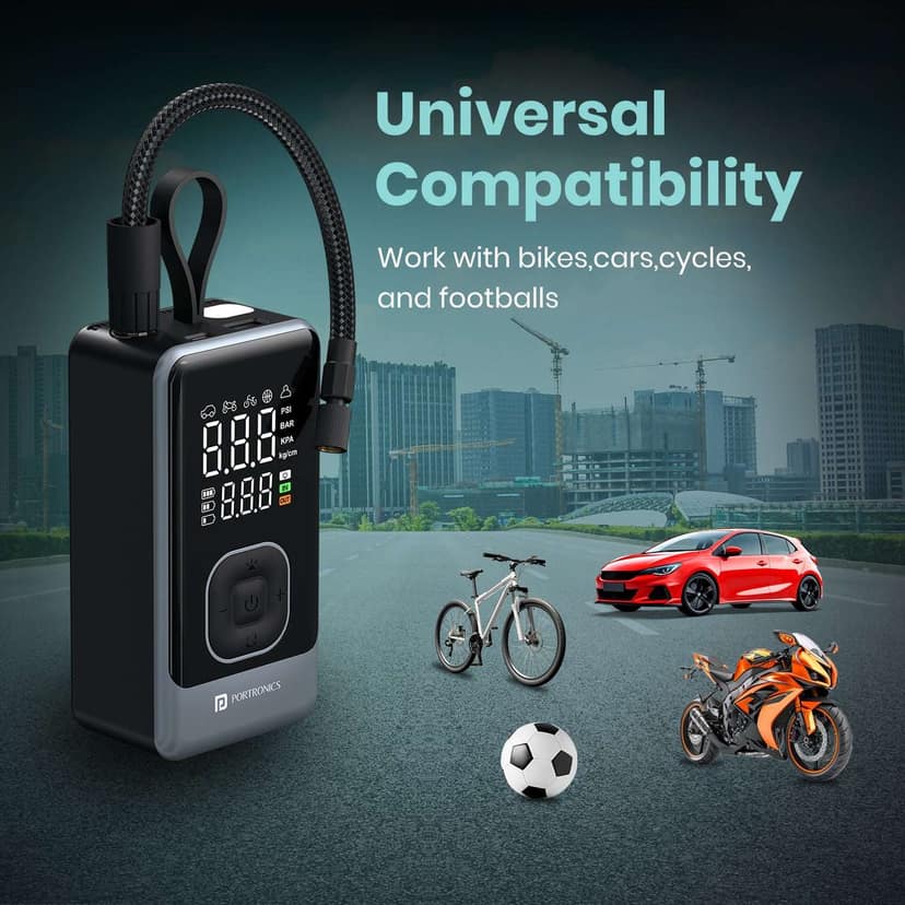 Portronics Vayu 8.0 Pre-set Inflation Modes, Built-In Flashlight with SOS, 2 x 2000 mAh Battery, In-Built Hanging Support view 3