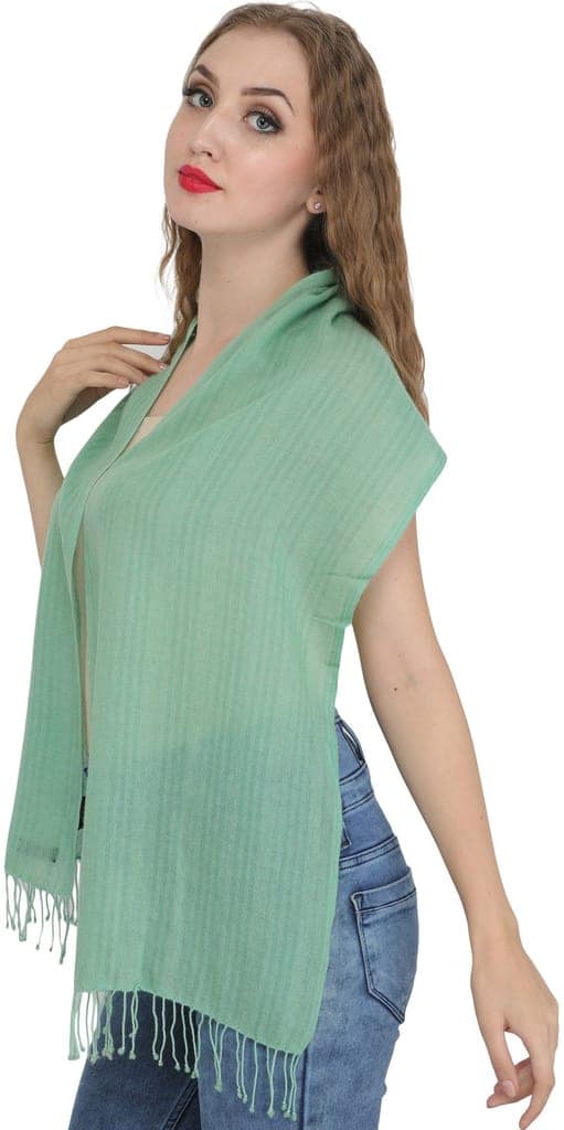 Grayed-Jade Scarf from Nepal with Woven Stripes view 2