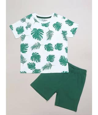 Be Awara Pack of 1 Boys Cotton T-Shirt & Shorts Set ( Green )