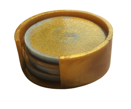 Gold and Blue Epoxy Resin Coasters with Holder [6 pcs in a set]