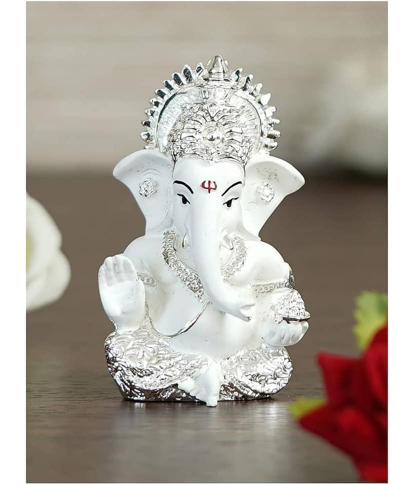 eCraftIndia White Textured Ganesha Figurine Showpiece