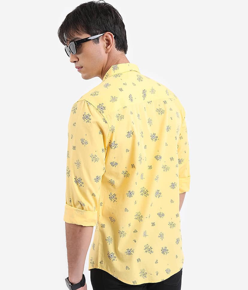 Ketch 100% Cotton Regular Fit Printed Full Sleeves Men's Casual Shirt - Yellow ( Pack of 1 ) view 4
