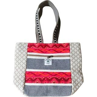 Handcrafted Hemp Fabric Tote Bag with Ethnic Stripes
