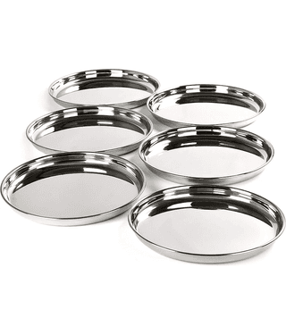 STEEPLE Thali Set Plain Stainless Steel Dinner Set ( Pack of 6 ) Silver
